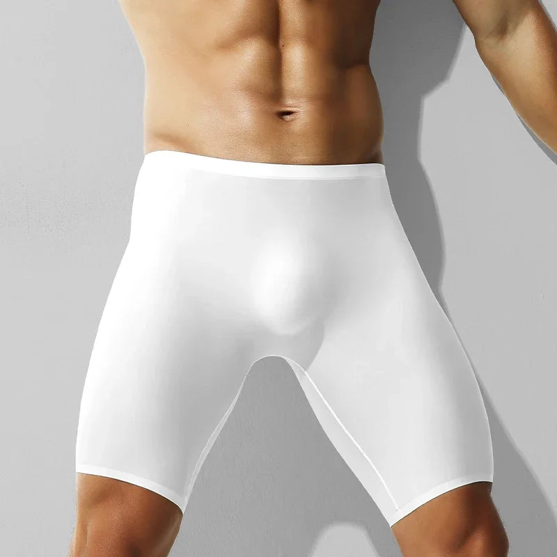 5PCSMen's ice silk underwear, sports men's summer thin quadrangle pants, extended anti-rub legs, seamless running quick-drying f