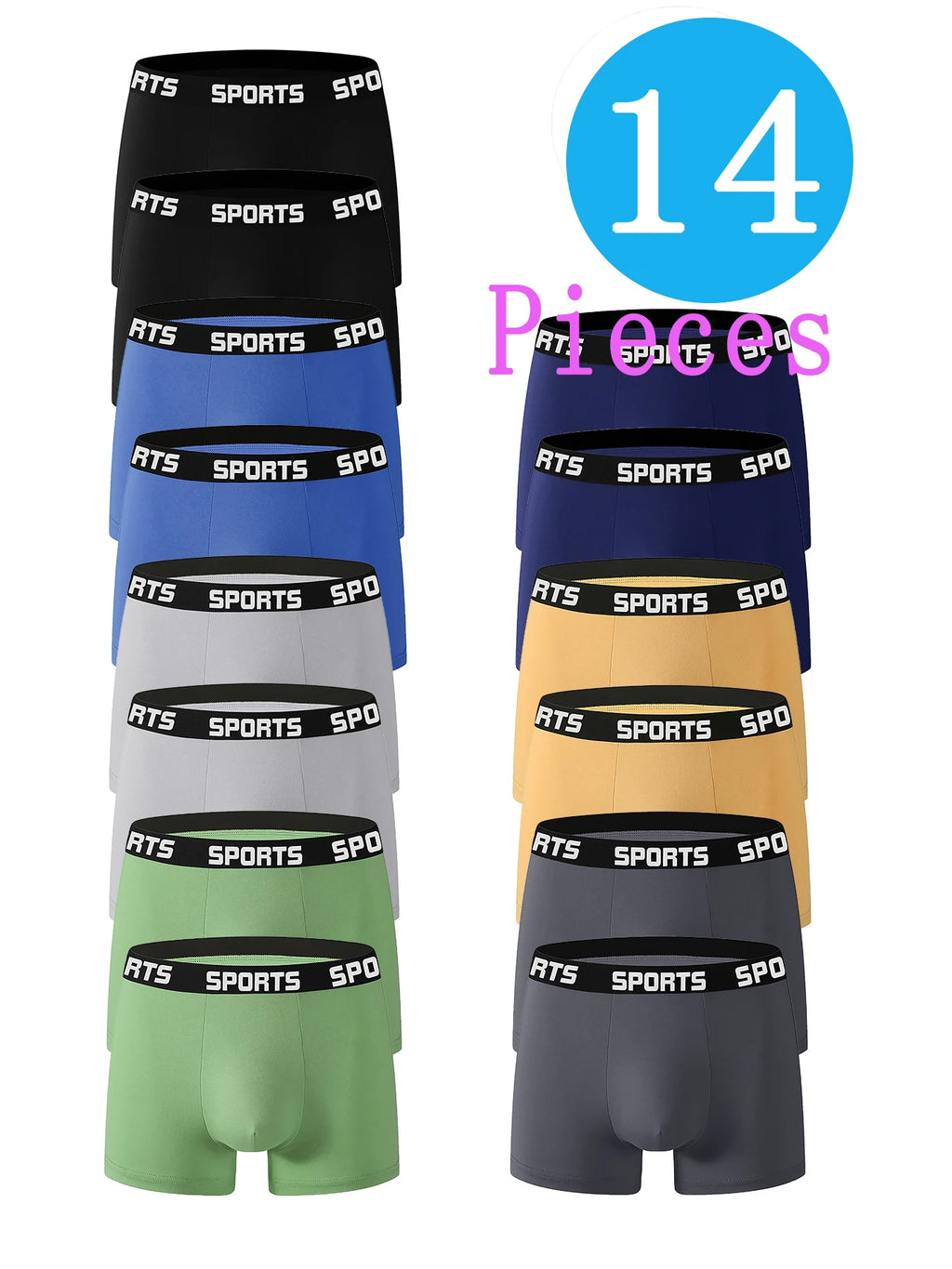 14-Piece Men's Polyester Mid-Waist Boxer Briefs Set (Sports Waistband, Multi-Size Options)-Men's Underwear