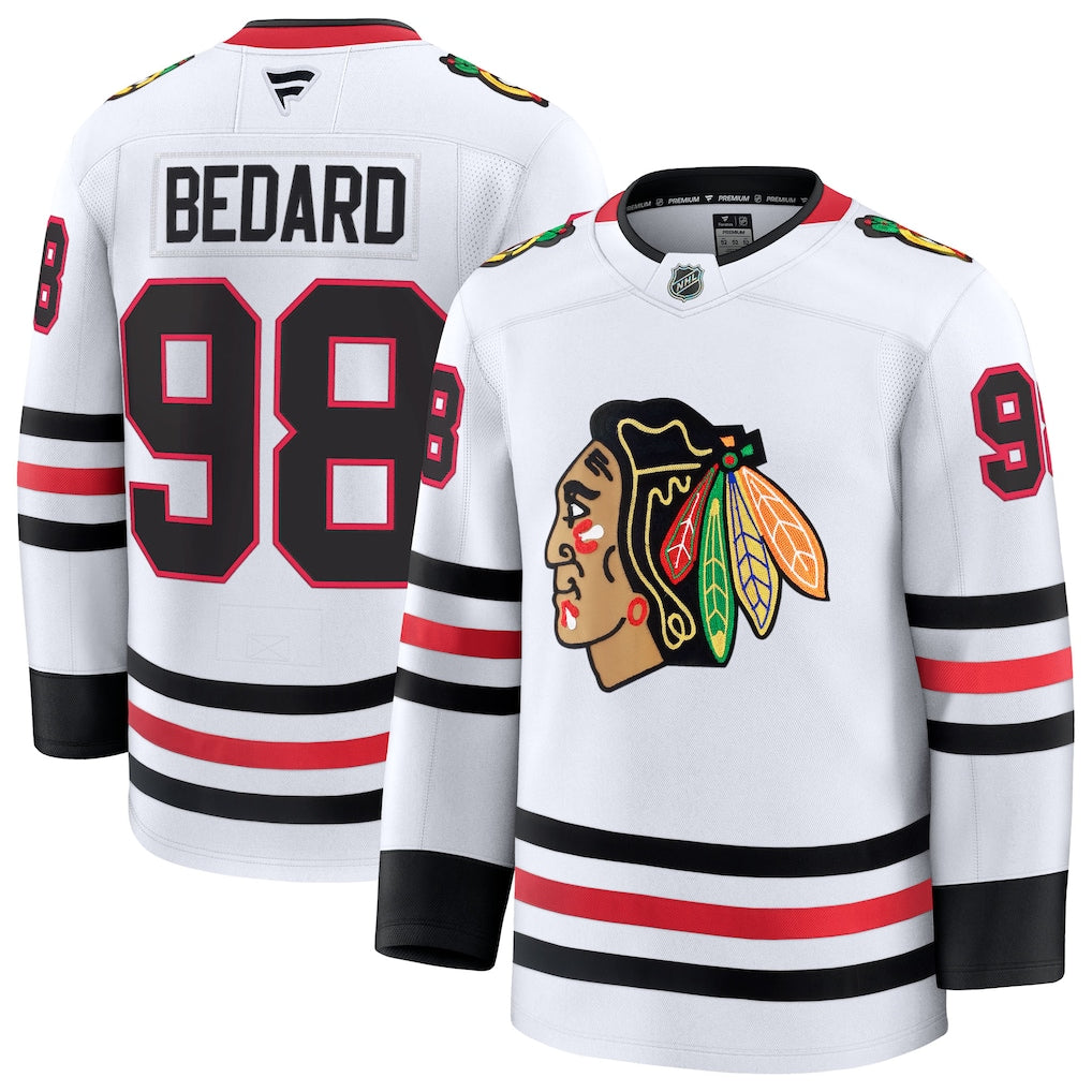 Chicago Blackhawks NHL Connor Bedard Fanatics Away Premium Jersey – White (USA Stock)