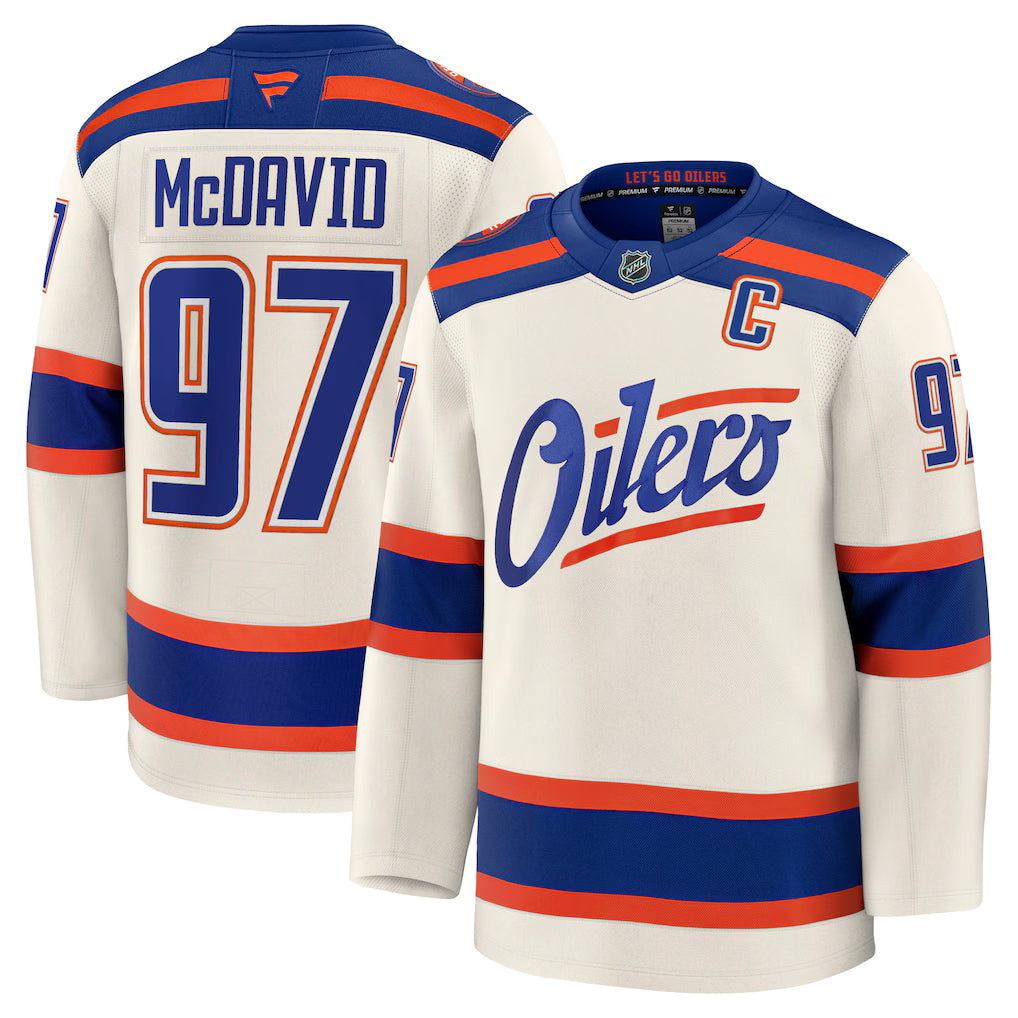 Edmonton Oilers NHL Connor McDavid Fanatics Alternate Premium Jersey – Light Beige (USA Stock)