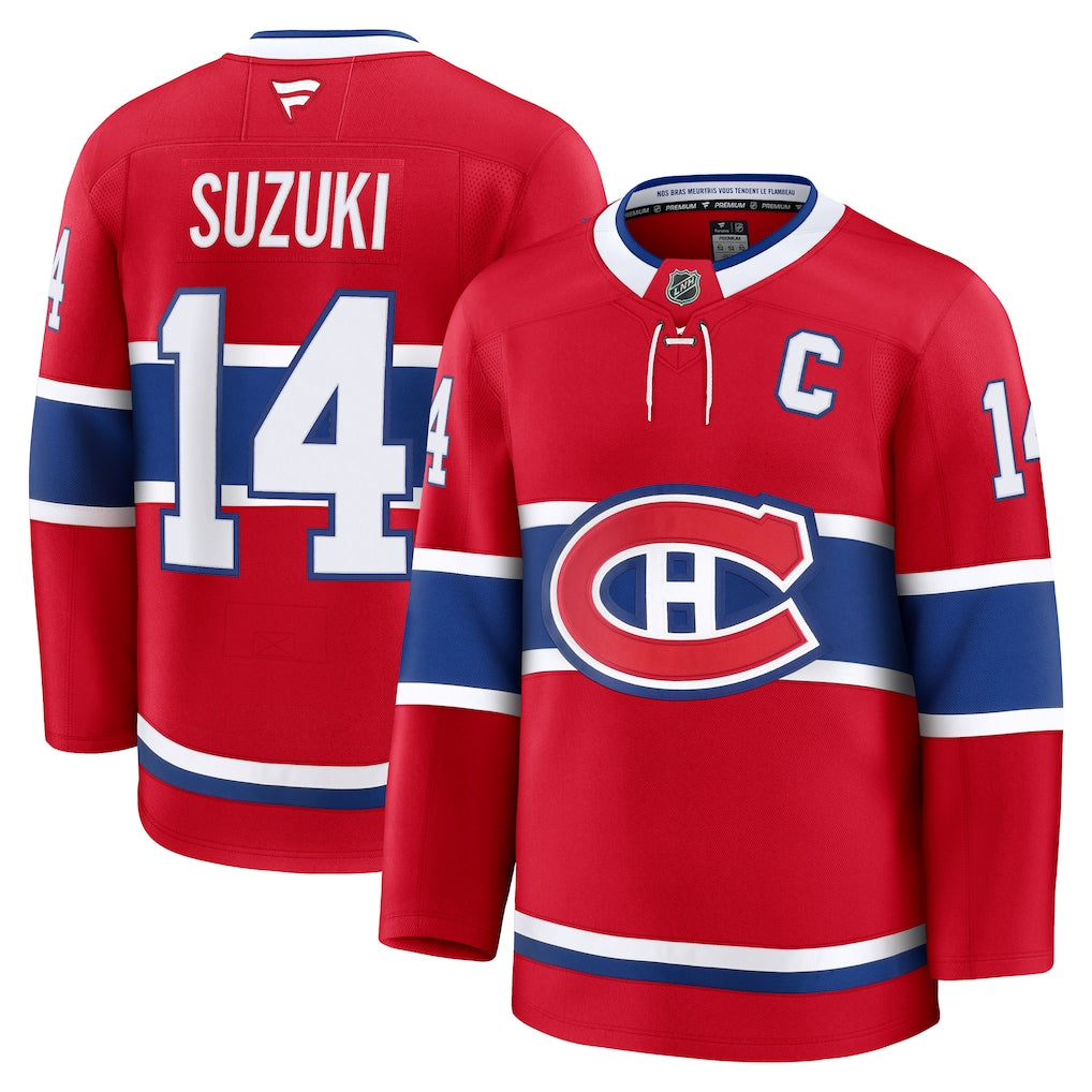 Montreal Canadiens NHL Nick Suzuki Fanatics Home Premium Jersey – Red (USA Stock)